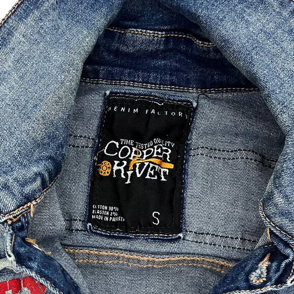 Copper Rivet Legacy Stretch Denim Jean Graphic Jacket Mens S - Picture 3 of 4